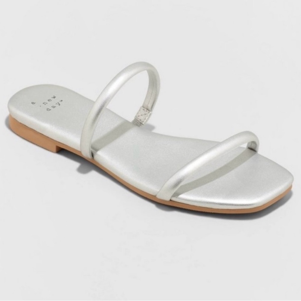 A New Day Metallic Silver Slide Sandals